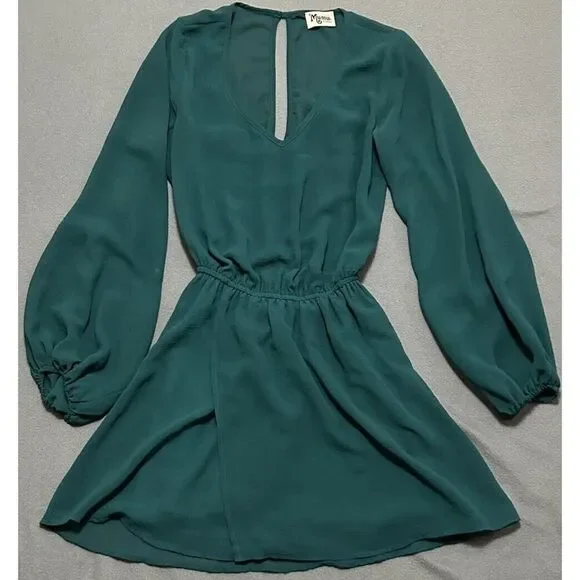 Show Me Your MuMu Emerald Color Rainey Mini Dress Size X-Small Long Sleeve - Picture 2 of 14